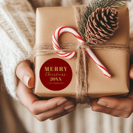 Adesivo Redondo Pacote de Férias Douradas Vermelhas de Natal Moder