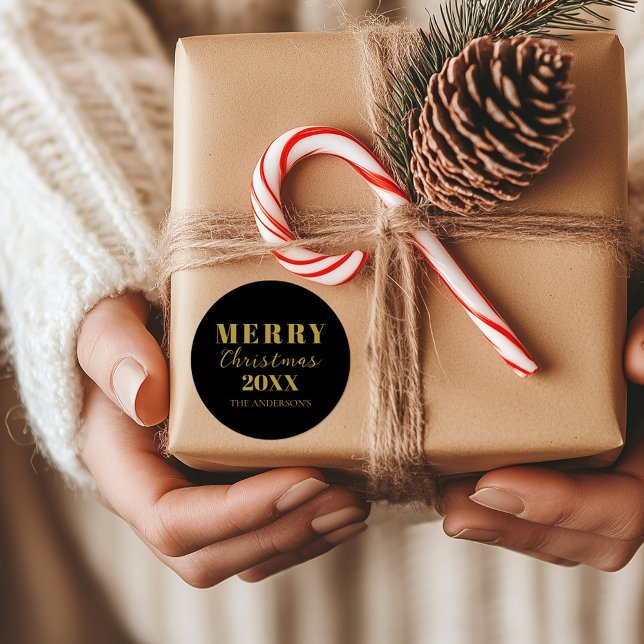 Adesivo Redondo Pacote de Natal Negra Moderno (Criador carregado)