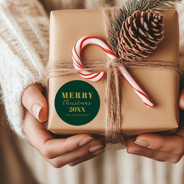 Adesivo Redondo Pacote de Natal Verde Moderno e Feliz (Criador carregado)