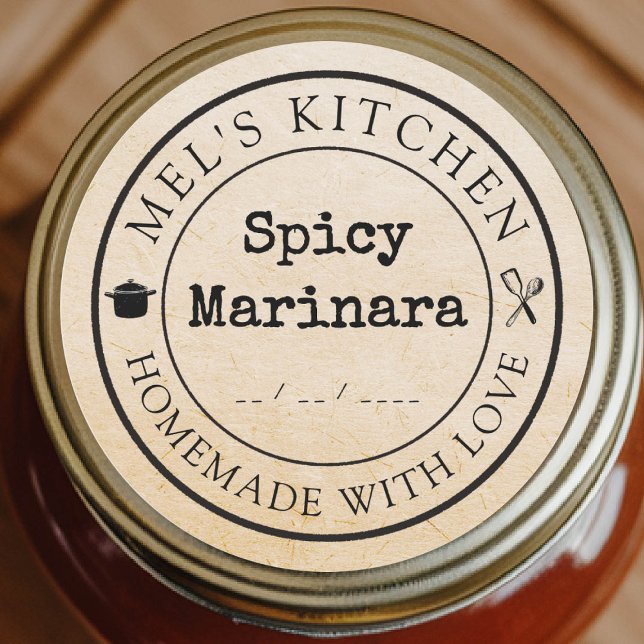 Adesivo Redondo Pacote de Produto Personalizado da Cozinha Homemad (homemade cans preserves jellies jams honey food sticker kraft label custom personalized kitchen)