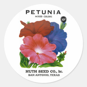 Adesivo Redondo Pacote de Semente de Petunia Vintage