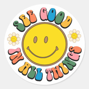 Adesivo Redondo Pacote de Sublimação de Hippie Retroativo 70s