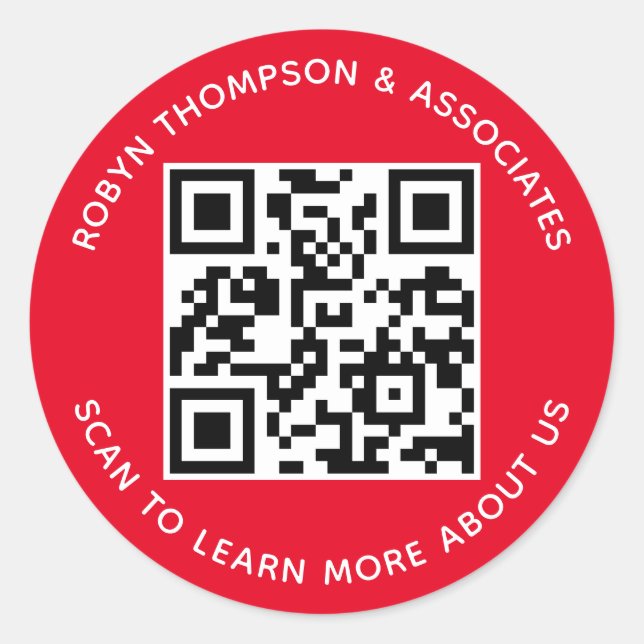 Adesivo Redondo Pacotes de Código QR de Negócio Vermelho (Frente)