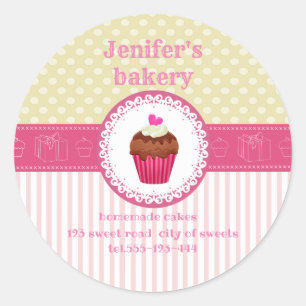 Adesivo Redondo padaria caseira cupcake de cor rosa-claro