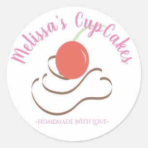 Adesivo Redondo Padaria Caseira CupCake Swirl Cereja