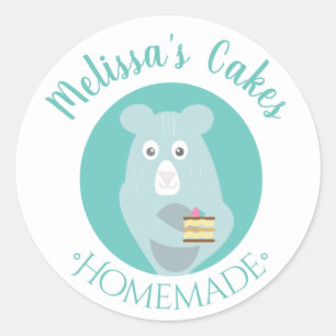 Adesivo Redondo Padaria Caseira Logotipo Urso com Bolo