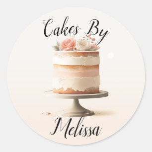 Adesivo Redondo Padaria de Bolo de Noiva Floral Rosa Elegante Pêss