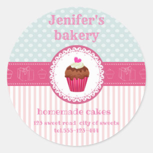 Adesivo Redondo Padaria de cupcake amarelo-rosa-branca