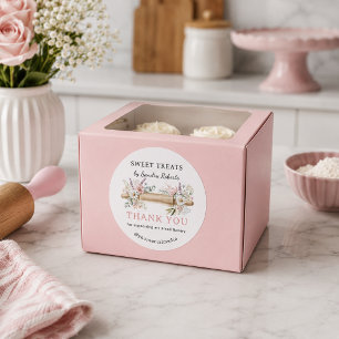 Adesivo Redondo Padaria de Cupcake com Rolo Floral Obrigado
