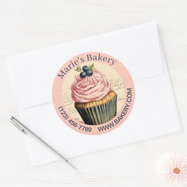 Adesivo Redondo Padaria de Cupcake de Bake-Caterer de Dessert (Envelope)