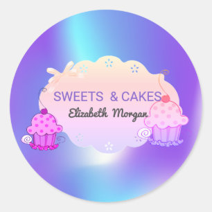 Adesivo Redondo Padaria de Cupcake Holográfico Girly Trendy