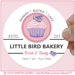 Adesivo Redondo Padaria de Cupcake Rosa Personalizável