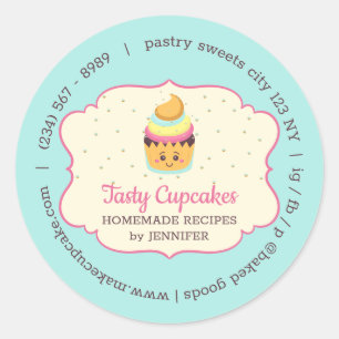 Adesivo Redondo Padaria de cupcakes doces de pastelaria fofa