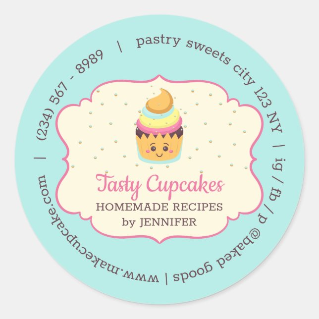 Adesivo Redondo Padaria de cupcakes doces de pastelaria fofa (Frente)