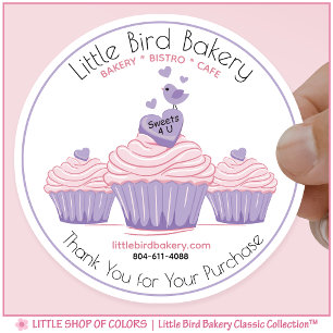Adesivo Redondo Padaria de Cupcakes Rosa Personalizáveis Obrigada