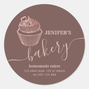 Adesivo Redondo padaria de ouro rosa, cupcakes caseiros e doces