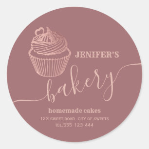 Adesivo Redondo padaria de ouro rosa, cupcakes caseiros e doces