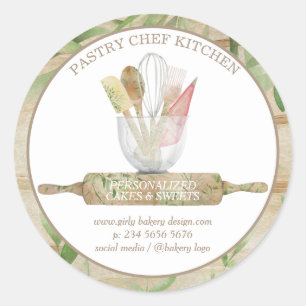 Adesivo Redondo Padaria de pastelaria, ferramentas, madeira russa
