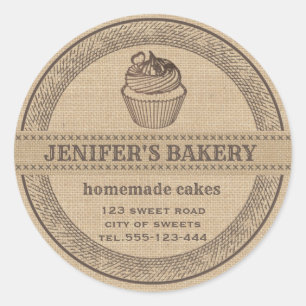 Adesivo Redondo padaria de roupa de Vintage, padaria de cupcakes c