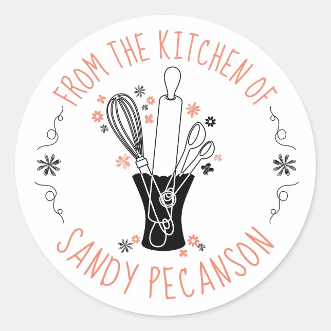 Adesivo Redondo padaria de utensílios cozinheiros da cozinha (Frente)