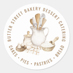 Adesivo Redondo Padaria Pastelaria Produtos de cozedura Utensílios