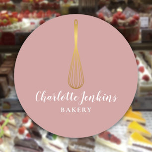 Adesivo Redondo Padaria Patisserie Gold Whisk Dusty Rose
