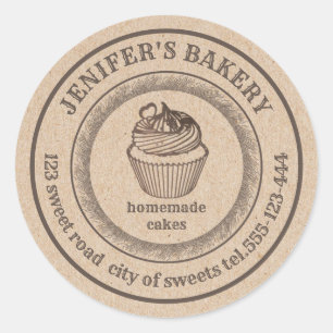 Adesivo Redondo Padaria Vintage Kraft - Homemade cupcakes