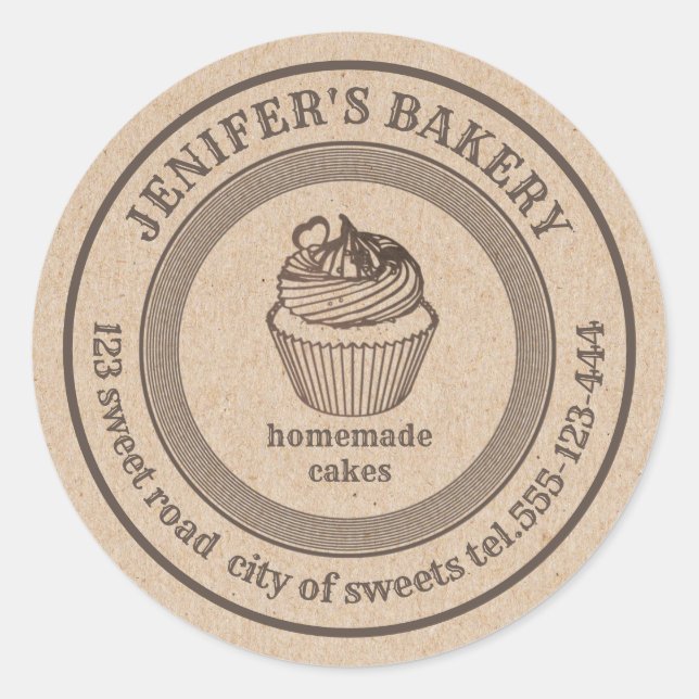 Adesivo Redondo Padaria Vintage Kraft - Homemade cupcakes (Frente)