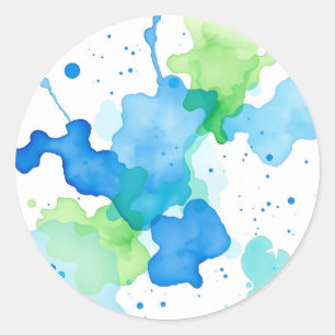 Adesivo Redondo Padrão Abstrato Aquarela Azul Verde