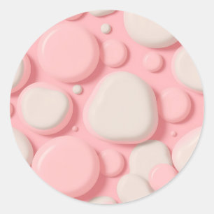 Adesivo Redondo Padrão Abstrato Rosa Branco de Bolha 3D em Pastel