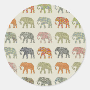 Adesivo Redondo Padrão Animal Colorido de Elefante Contemporâneo