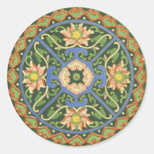 Adesivo Redondo Padrão Antigo Cloisonné Chinês: Jade Verde