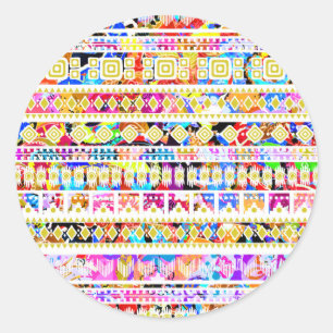 Adesivo Redondo Padrão azteca tribal colorido fofo