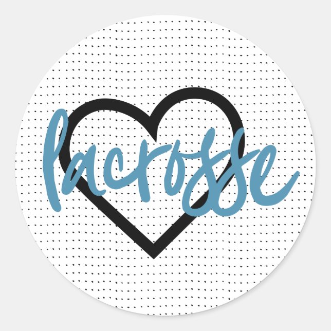 Adesivo Redondo Padrão Azul em Pentes de Lacrosse Brancos e Coraçõ (Frente)