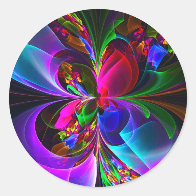 Adesivo Redondo Padrão Azul Vermelho Abstrato Floral Moderno #12 (Frente)