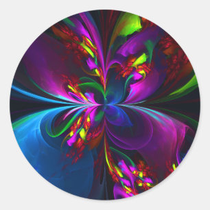 Adesivo Redondo Padrão Azul Vermelho Abstrato Floral Moderno #15