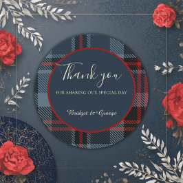 Adesivo Redondo padrão azul vermelho preto escocês-celta-tartã