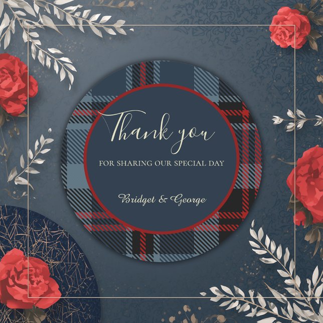 Adesivo Redondo padrão azul vermelho preto escocês-celta-tartã (Criador carregado)