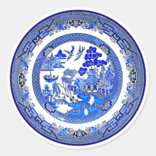 Adesivo Redondo Padrão Azul-Willow Vintage antigo cerca de 1790