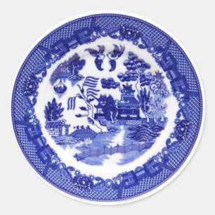 Adesivo Redondo Padrão Azul-Willow Vintage antigo cerca de 1790