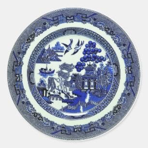 Adesivo Redondo Padrão Azul-Willow Vintage antigo cerca de 1790