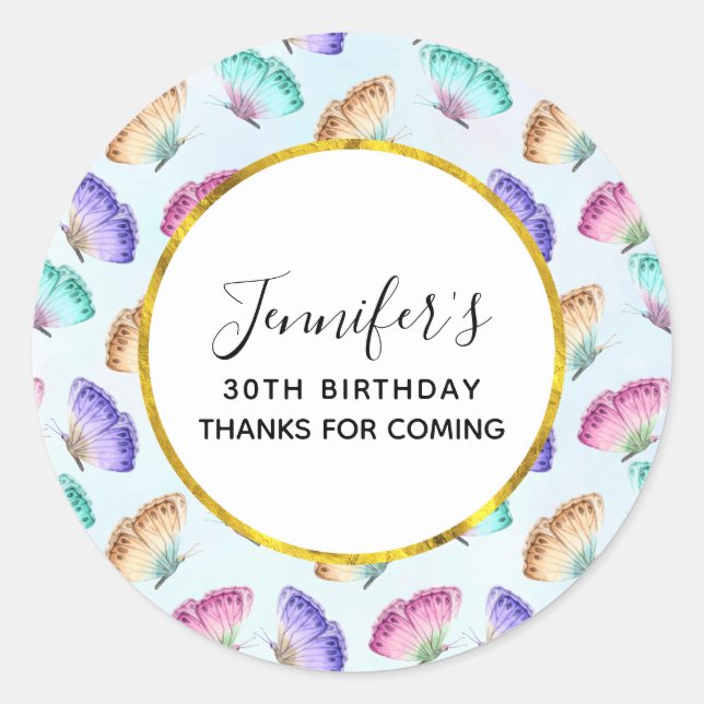 Adesivo Redondo Padrão bonito de borboleta de aquarela Pastel (Frente)