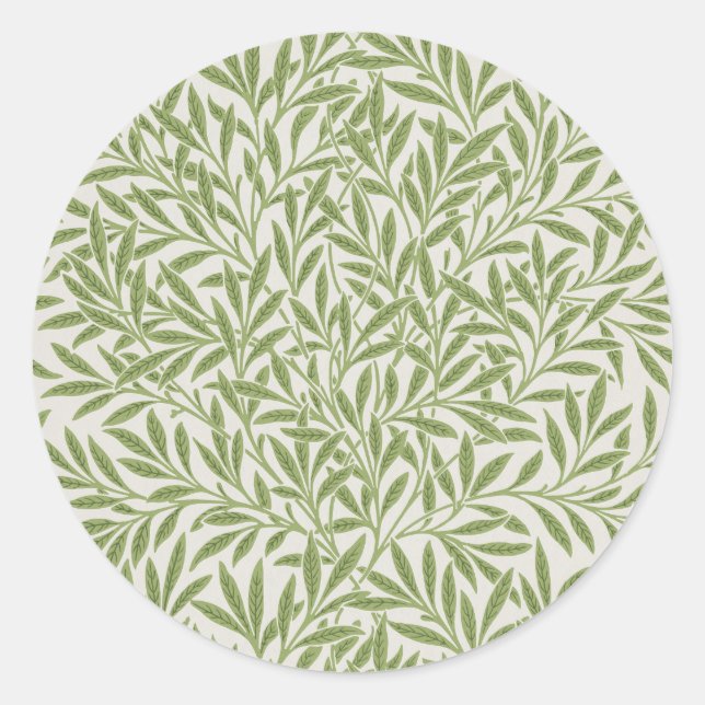 Adesivo Redondo Padrão Botânico Floral Verde de William Morris (Frente)