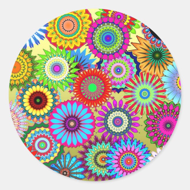 Adesivo Redondo Padrão caleidoscópico colorido (Frente)