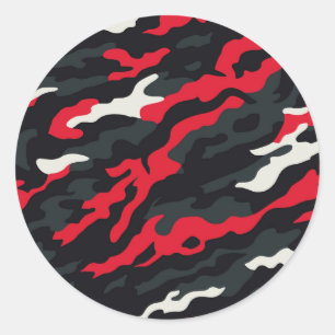 Adesivo Redondo Padrão Camuflado Camuflagem Preto Vermelho Cinza B