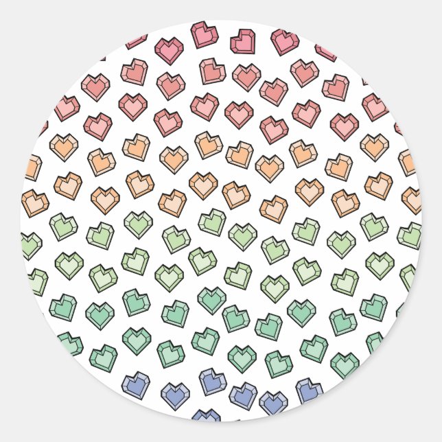 Adesivo Redondo Padrão cardíaco Bright Pastel Rainbow Gemstone (Frente)