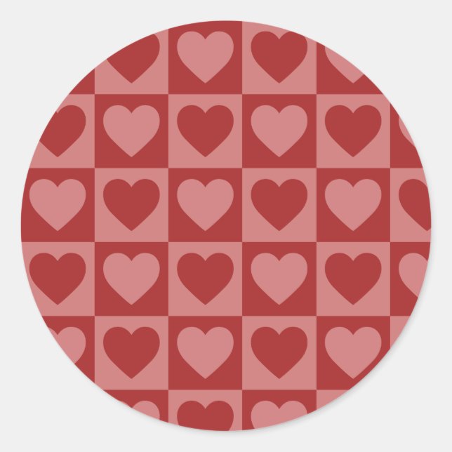 Adesivo Redondo Padrão cardíaco moderno retrorado vermelho e rosa  (Frente)