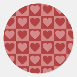 Adesivo Redondo Padrão cardíaco moderno retrorado vermelho e rosa 