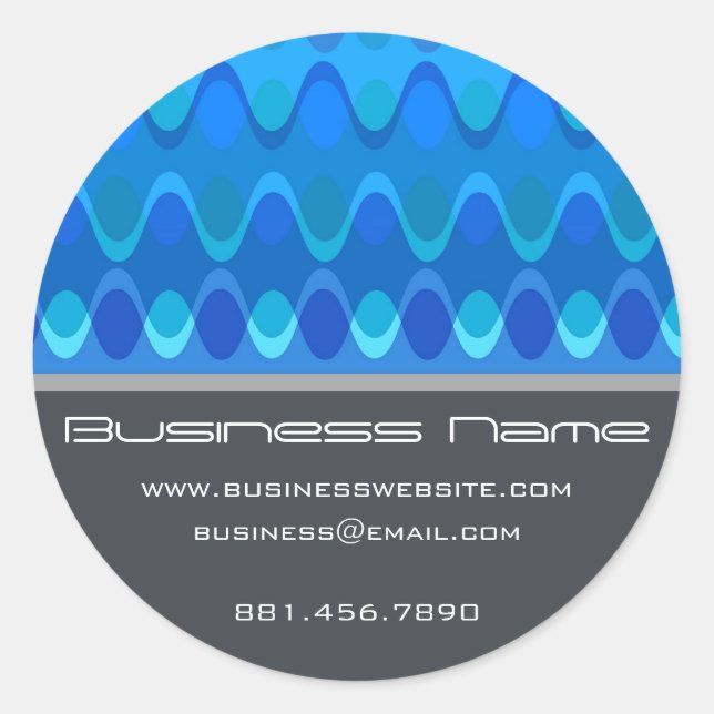 Adesivo Redondo Padrão Chevron Azul Funky Groovy Zig Zag (Frente)