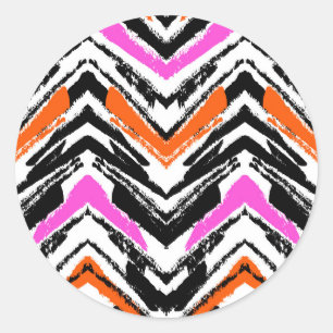 Adesivo Redondo Padrão Chevron Preto, Laranja E Rosa Desenhado À M